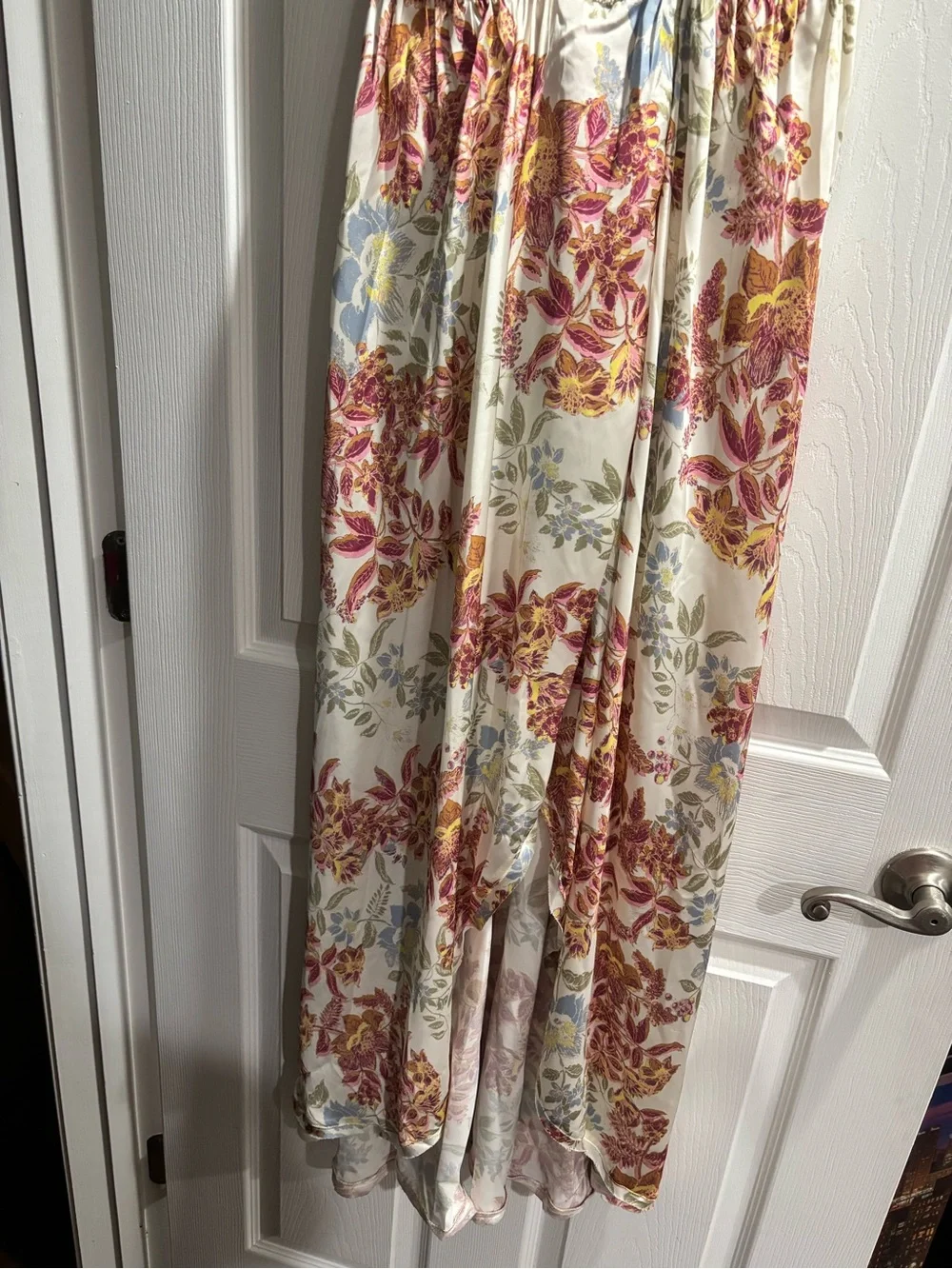 Free People Cream Floral High-Low Dress with Pink and Gold Accents